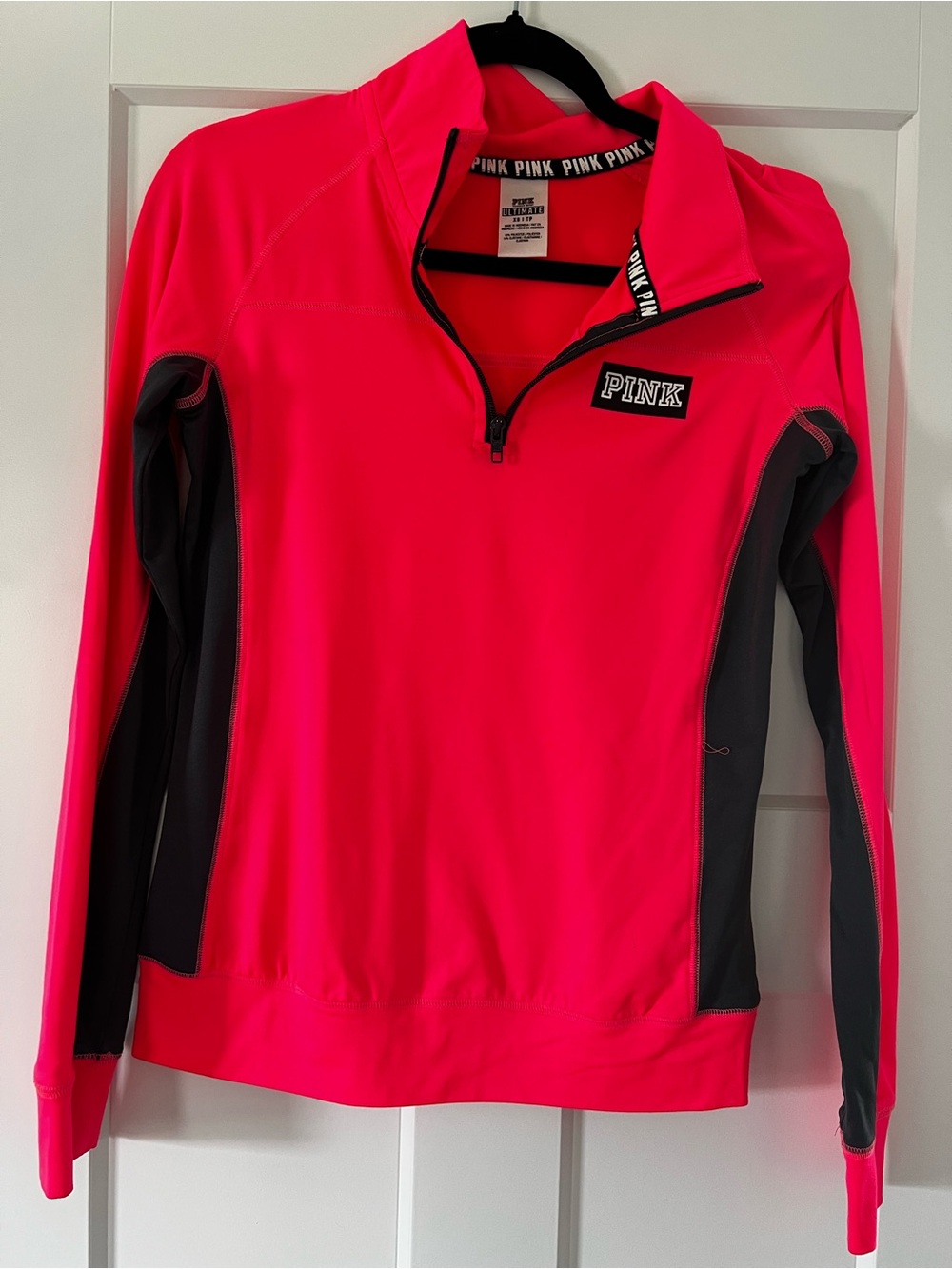 PINK Half-Zip Pullover in Pink “neon “ style and dark gray